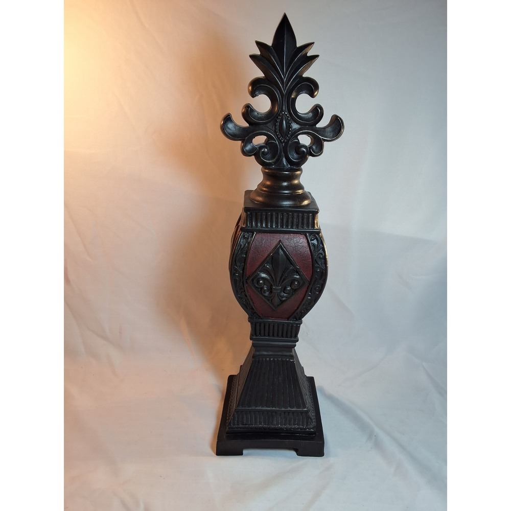 Fleur De Lis Finial Statue Black Burgundy French Regency Tabletop Decor 16in
